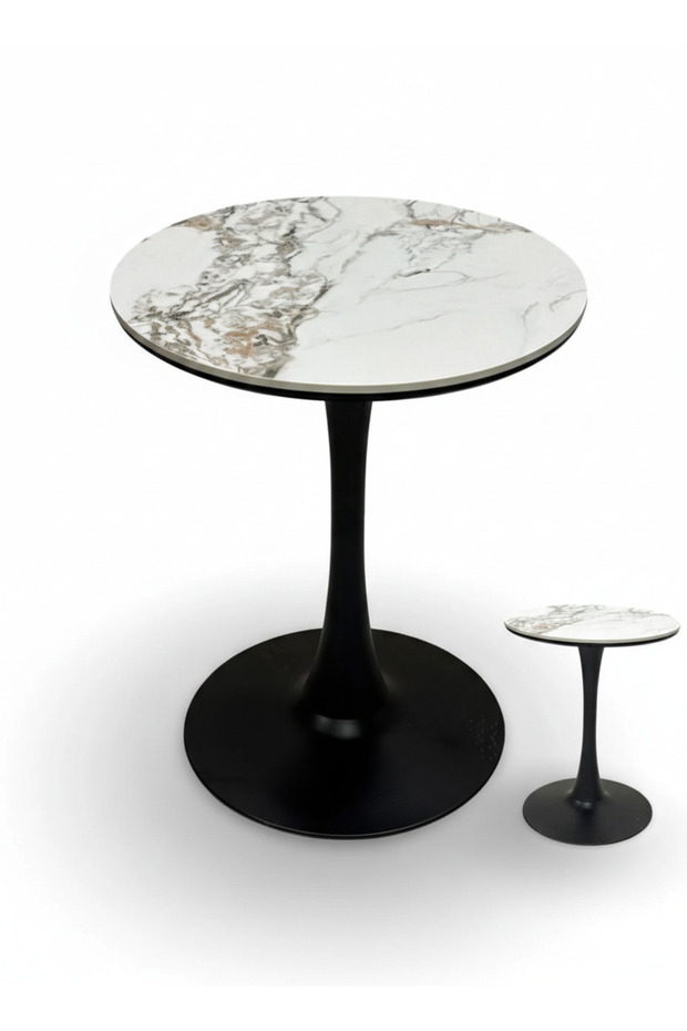 طاولة مقهى دائرية من الرخام الأبيض النقي - 60 سم - 1