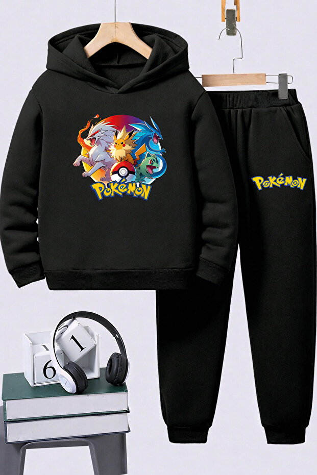 Pokemon Printed Children's Premium Sweatshirt Set 2-Piece Set Hoodie Bottom Top Set