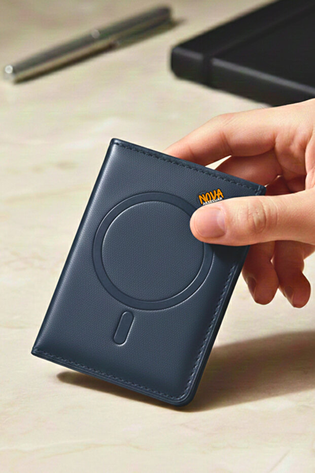 Compatible with iPhone "12-13-14-15-16-17 Plus/Pro/Max" - Magsafe Premium Leather Card Holder Wallet - Dark Blue