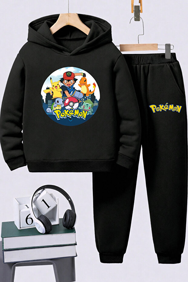 Pokemon Printed Children's Premium Sweatshirt Set 2-Piece Set Hoodie Bottom Top Set