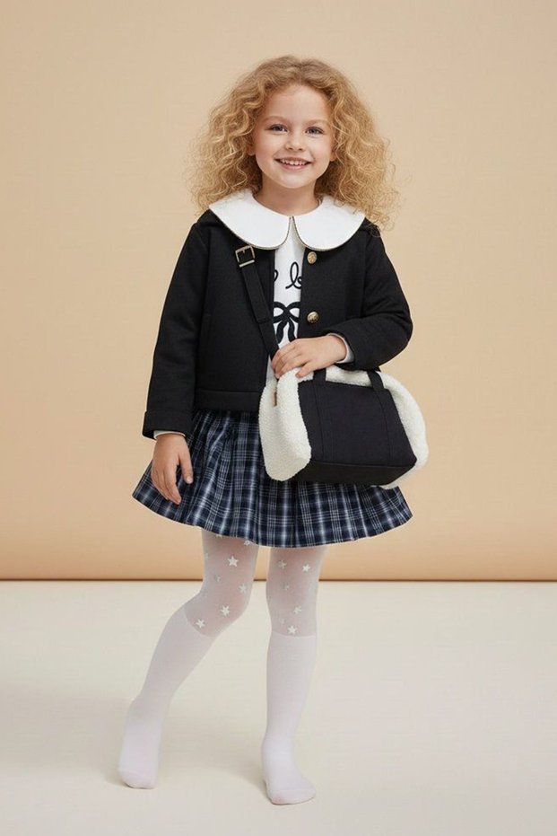 Mimiğimin Cicileri 4-Piece Girl's Set with Suede Jacket and Bag - Black