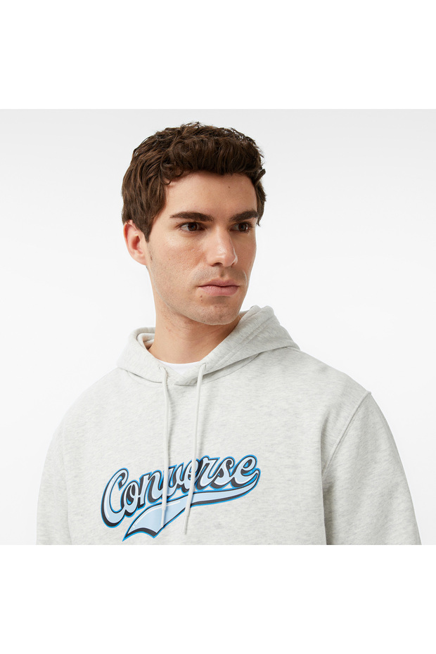 Script Pullover Hoodie Erkek Gri Sweatshirt - 4