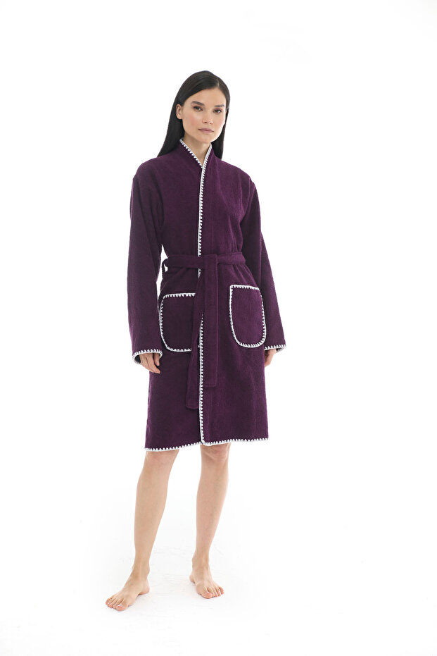 Athena Kimono Women's Bathrobe - Purple 100% Cotton