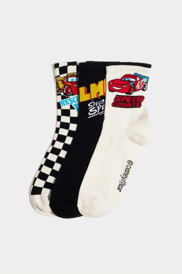 F2674A8Kr1 Multi-Colored Boys' Cars 3-Pack Cotton Long Socks