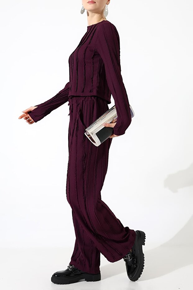 طقم ملابس بياقة دائرية مكشكشة ورباط مطاطي - بنطلون برباط مطاطي - 3