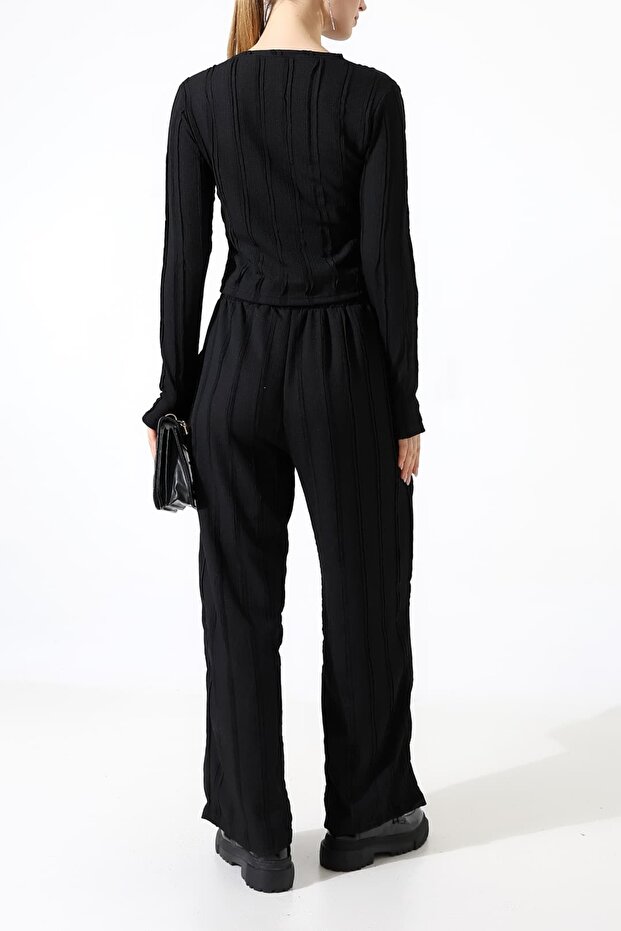 Ruffle Wrap-Around Crew Neck Finger-Loop Set – Elasticated Cuff Pants - 8