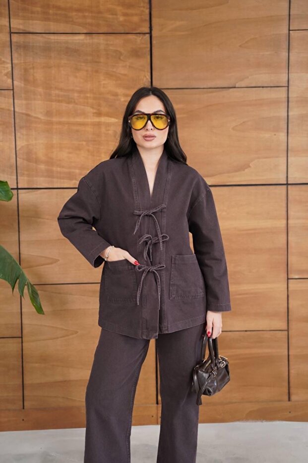 Pocketed Lace-Up Double Denim Set