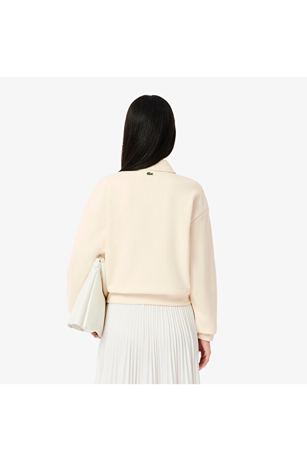 Kadın Relaxed Fit Polo Yaka Bej Sweatshirt - 3