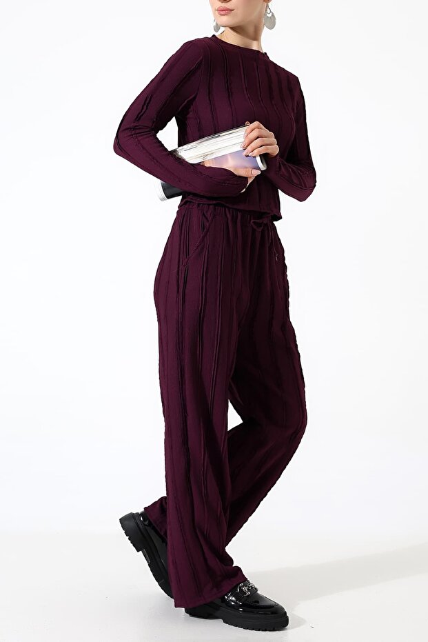 طقم ملابس بياقة دائرية مكشكشة ورباط مطاطي - بنطلون برباط مطاطي - 4