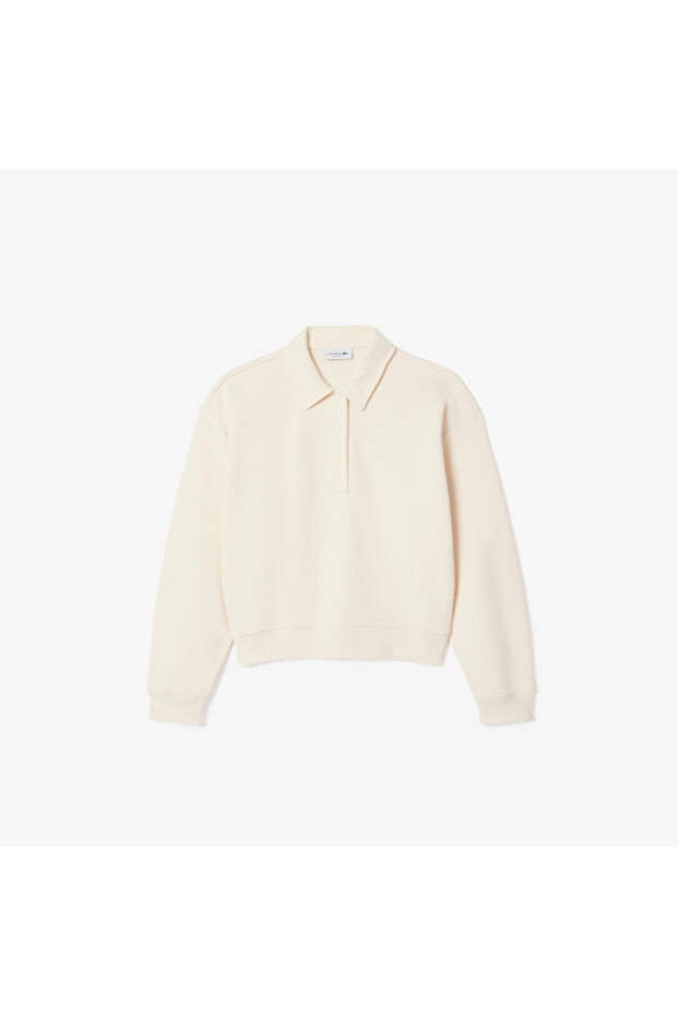 Kadın Relaxed Fit Polo Yaka Bej Sweatshirt - 4