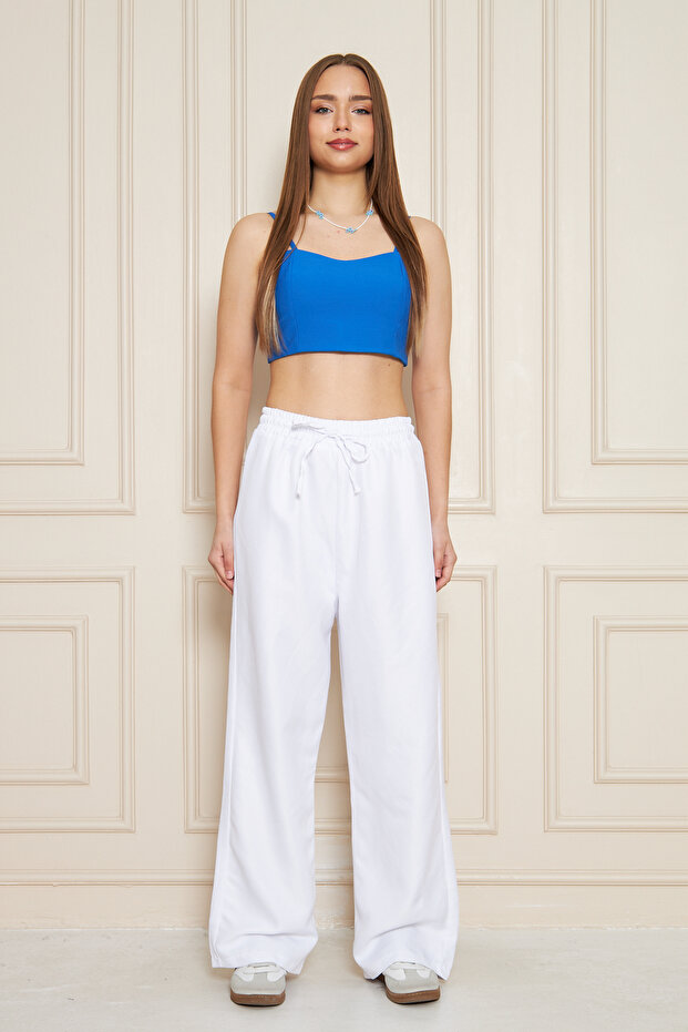 Women's Trend High Waist Elastic White Loose Pants