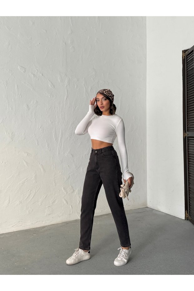Brown Stone Washed Mom Jeans