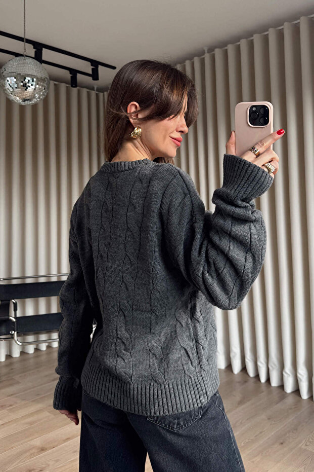 Antrasit Örgü Model Triko Kazak - 5