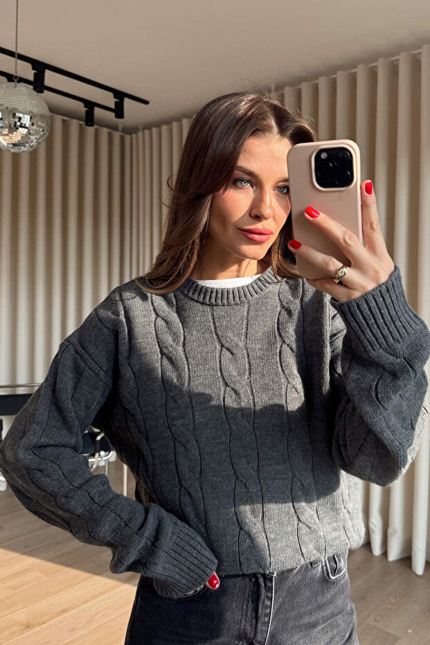 Antrasit Örgü Model Triko Kazak - 2