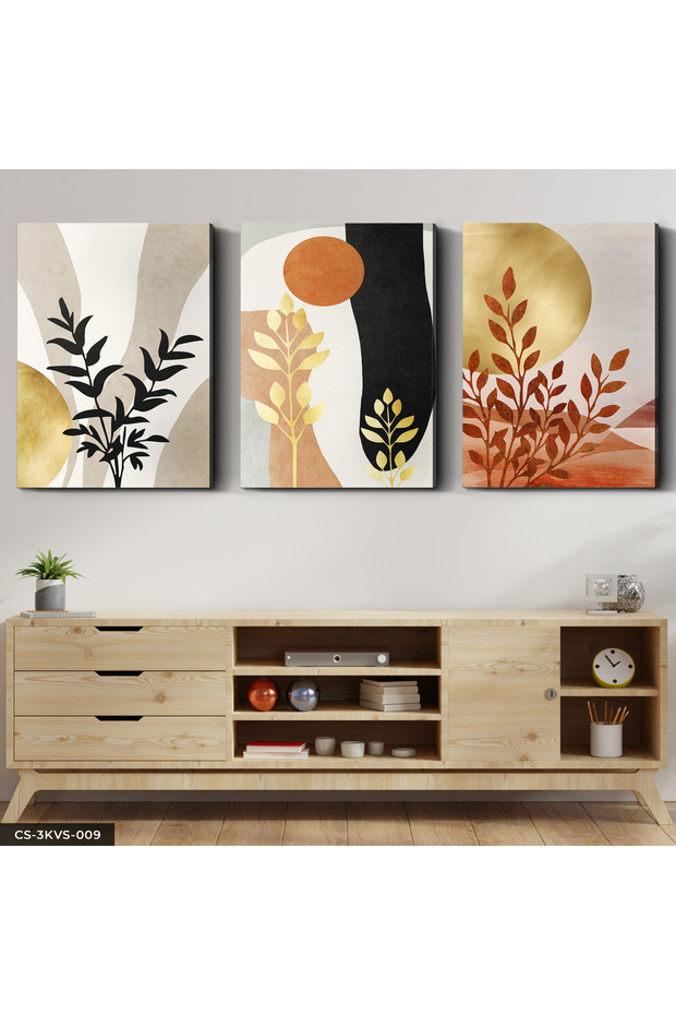 Boho Style Gold Detailed Patterns 3 Piece Canvas - Canvas Painting