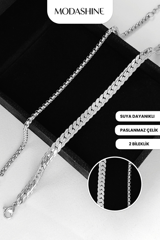 Set of 2 Stainless Steel Bracelets Unisex Daily Elegance