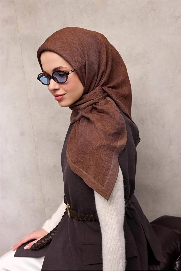 Viskose Velora Scarf Brown Maze Patterned Tok Duruşlu Four Seasons 90X90