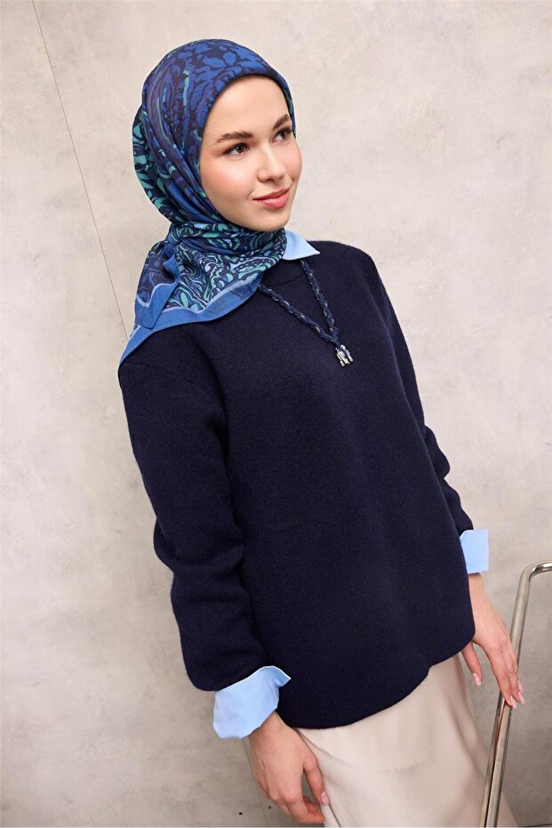 Viskose Velora Scarf Blue Antique Patterned Tok Tokuru 90X90