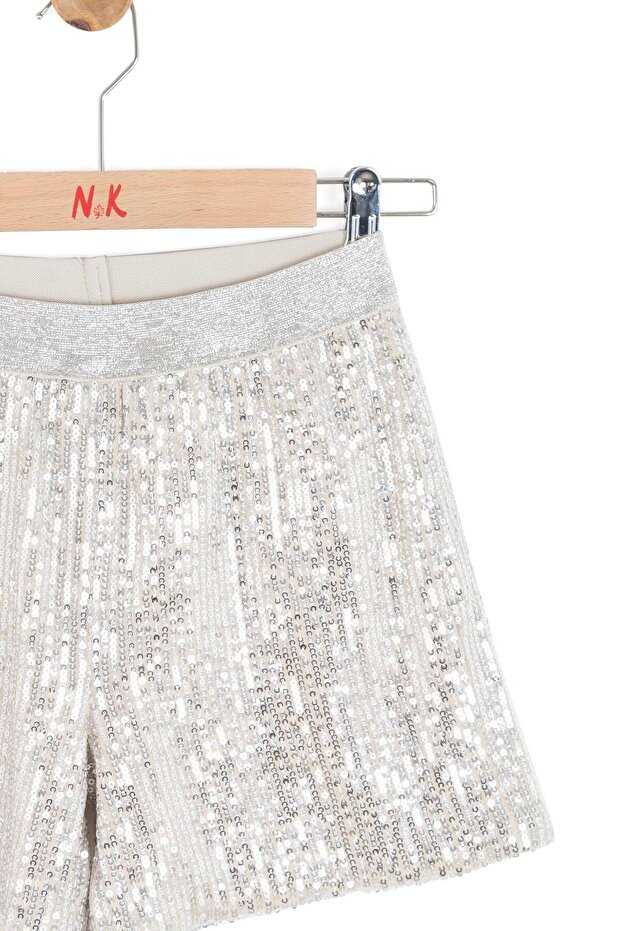 Kız Çocuk Pullu Şort 8-14 Yaş Krem - 5