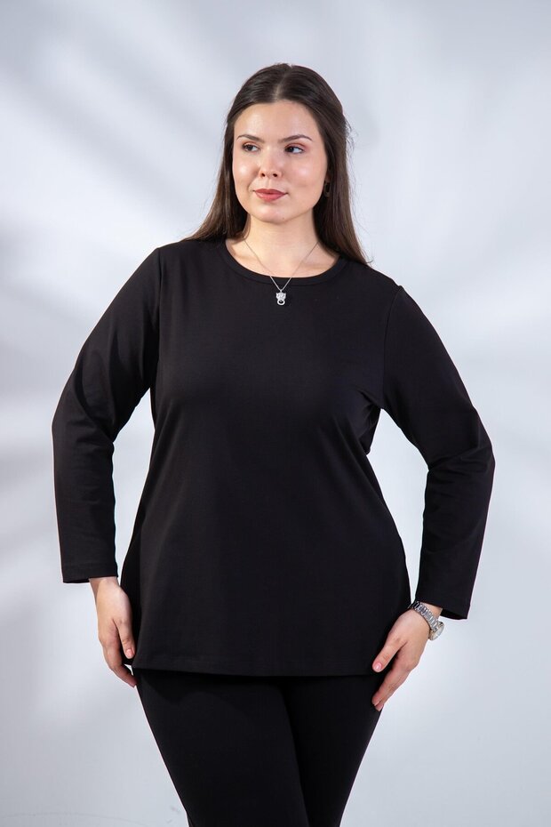 Plus Size Crew Neck Basic Blouse - 2
