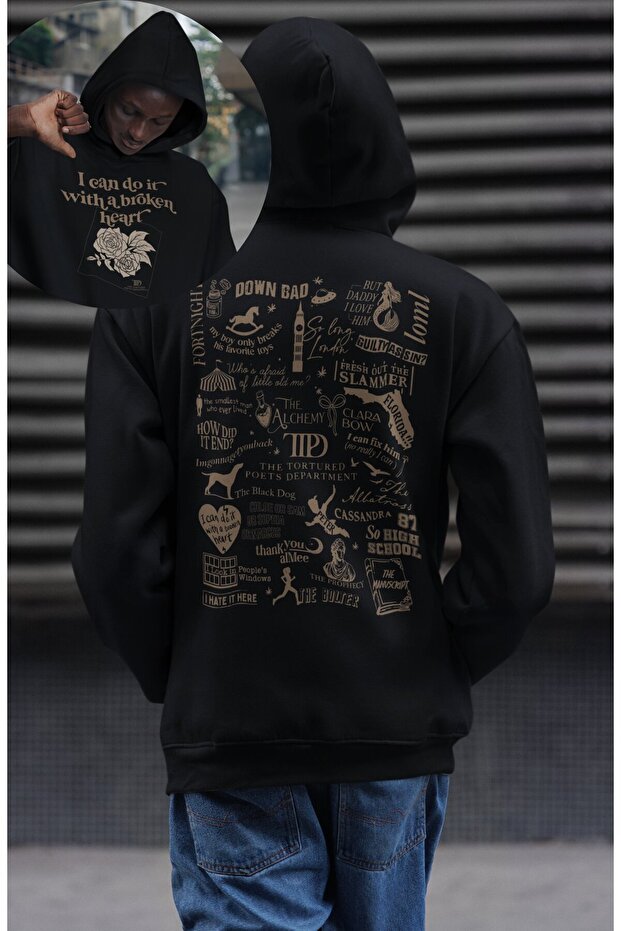 Unisex Oversized I Can Do It with a Broken Heart Back Printed Hooded Taylor Swift Sweatshirt