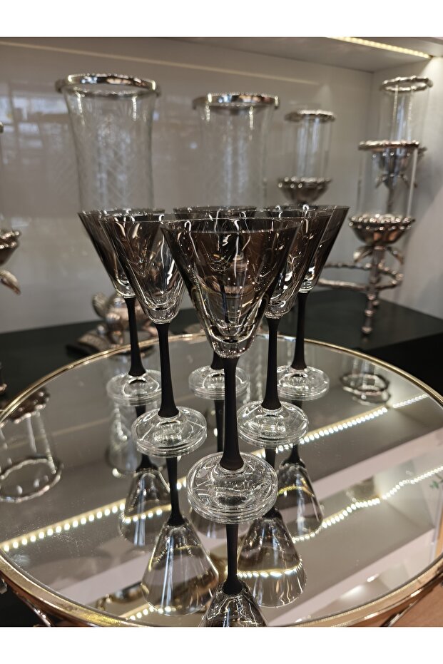 New Black Footed Smoked 90 Cc Coffee or Water Glass 6 Piece Mini Glass Set
