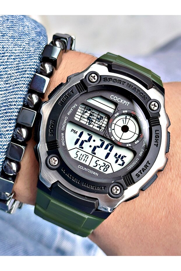 Green Color Digital Waterproof Original Men's Wristwatch + Bracelet