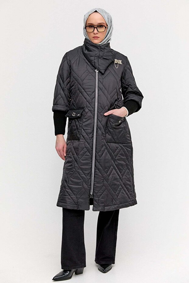 Mendil Yakalı Kapitone Kaban - 1