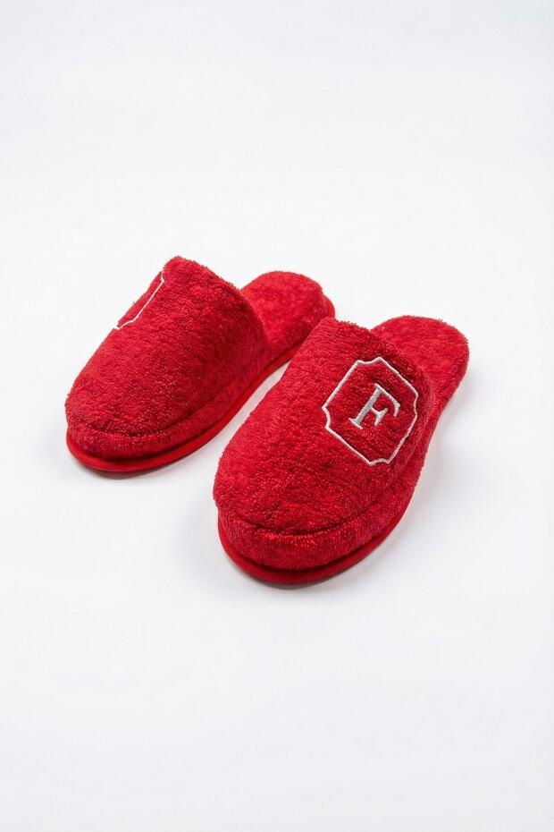 F Letter Embroidered Bath and Home Towel Slippers – 100% Cotton Non-Slip Thick Sole