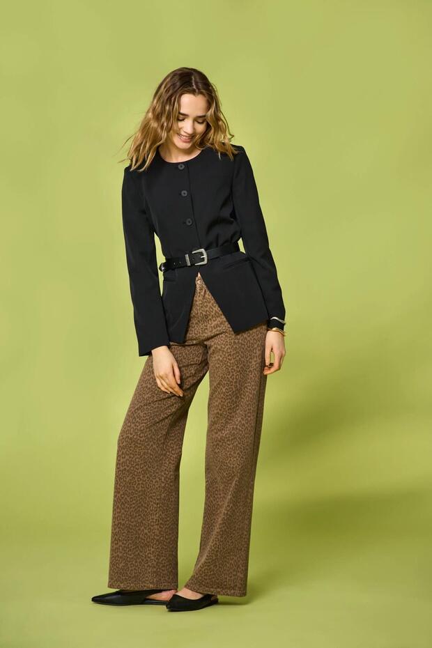 Onlmadison High Waist Wide Leg Women's Pants Leopard Print