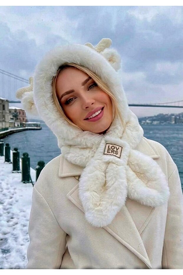Ig Knockknock Hooded Welsoft Plush Beanie-Short Scarf-Fleece Neck Gaiter Scarf-Ear Hat