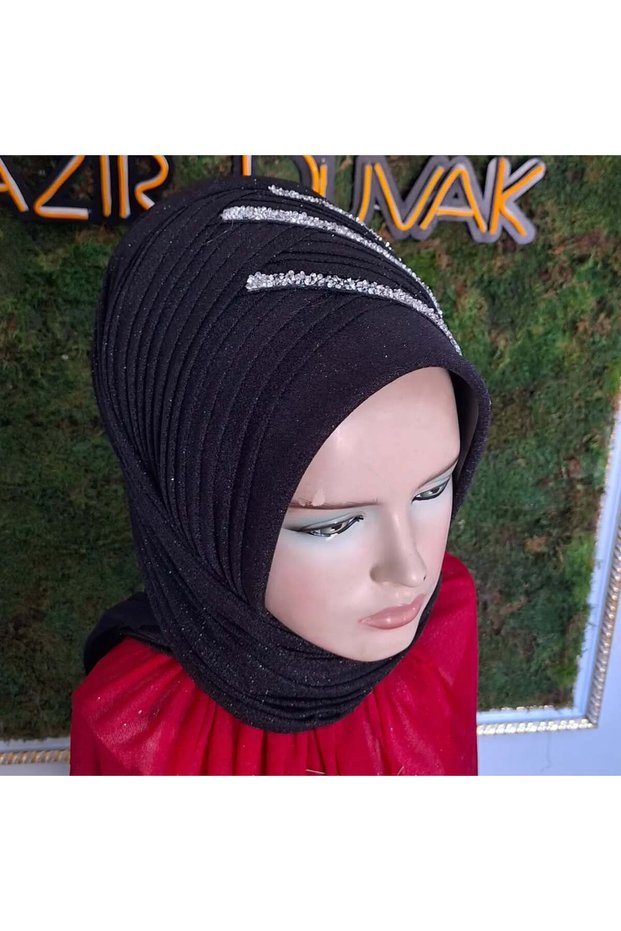 Black Glitter Gray Striped Model
