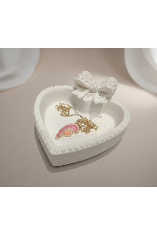 Elegant Bow Design Heart Jewelry Dish |   Plastic Jewelry Organizer - 10 cm