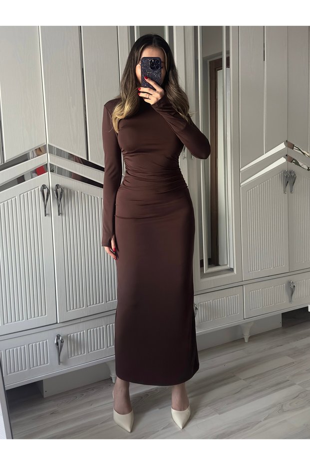 Women's Silva Scuba Fabric Waist Draped Body-Hugging Flexible Long Dress New Season Dress