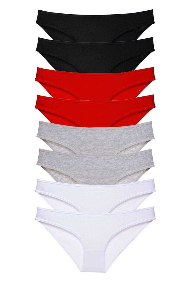 8 Pieces Super Eco Set Lycra Women's Slip Panties Black Red Gray White
