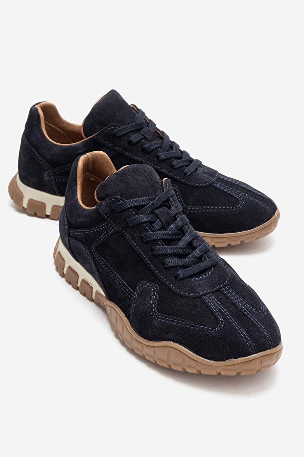 Lars Navy Blue Suede Genuine Leather Women's Casual Sneaker