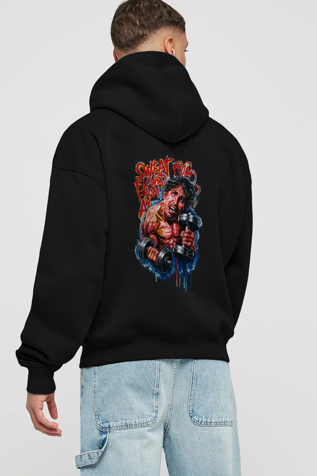Gym, Sports, Fitness 13 Black Hoodie with Back Print Oversize Hooded Sweatshirt Men Women