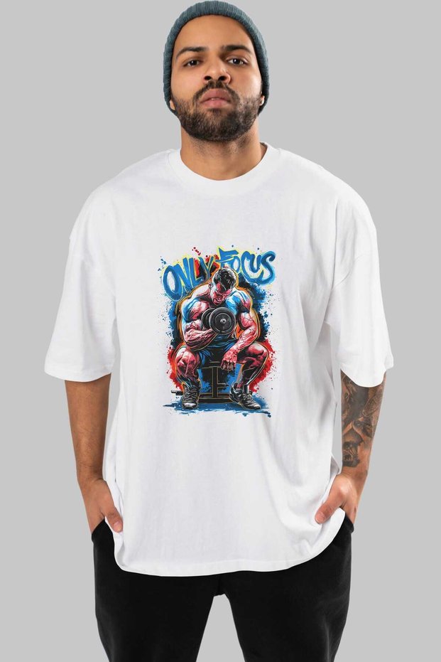 Gym, Sports, Fitness 65 Pre-Printed White Oversized T-Shirt Men's Women's Cotton Crew Neck T-Shirt