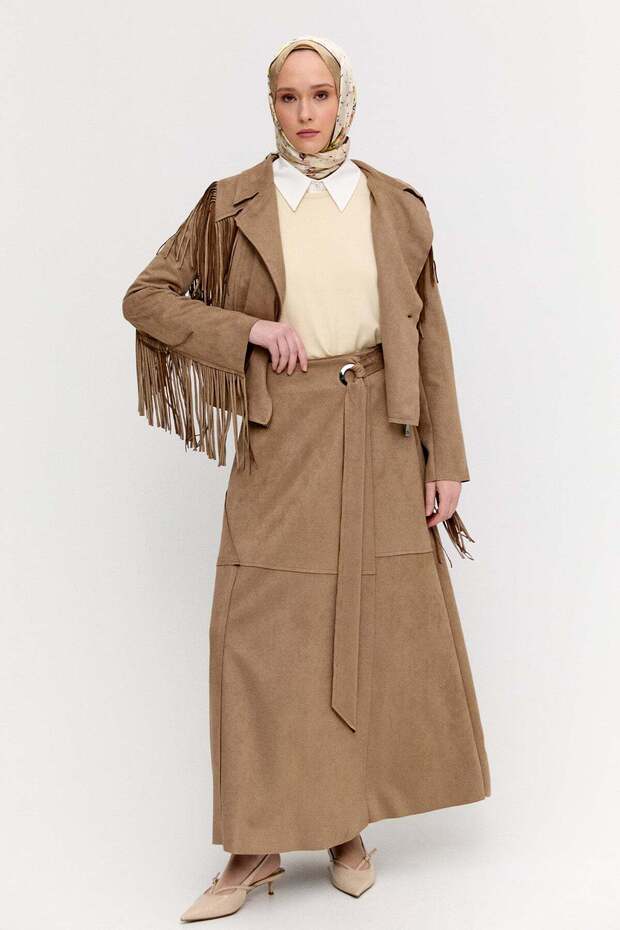 Süet Görünümlü Anvelop Etek - 1