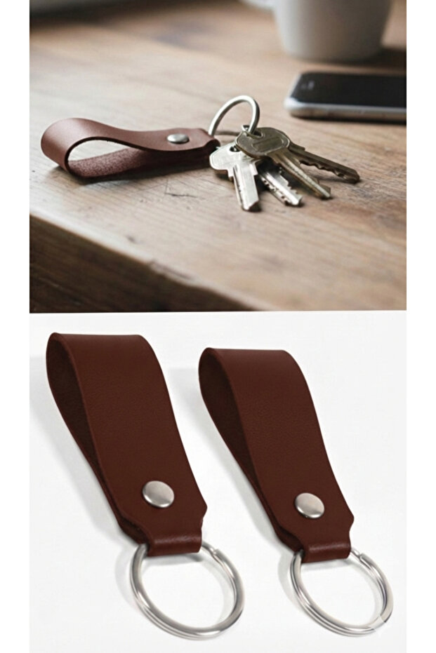Leather Keychain Set of 2 Dark Brown Lover Couple Combination