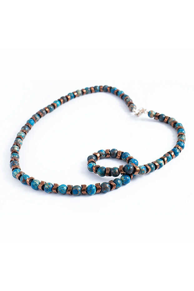 Bey African Turquoise and Hematite Stone Necklace