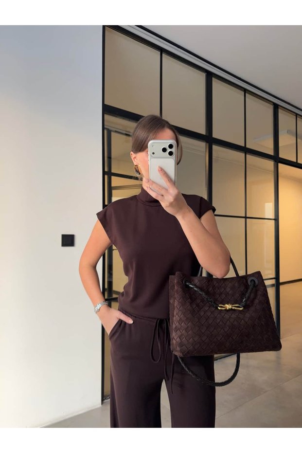 Stand-Up Collar Modal Suit Brown