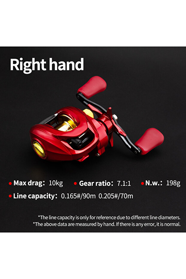 Right Hand Huidiao Red Baitcasting Reel with 15-Level N48 Magnetic Brake System 7.2:1 High Speed Rat