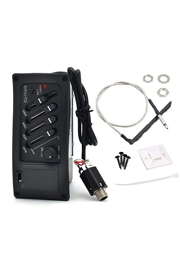 4 Band Guitar Pickup EQ-7545R Preamp with Tuner - Acoustic Guitar Equalizer Amplifier, Piezo Pick...