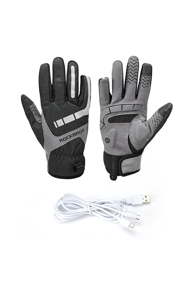 L black KEMITOUR Heated Cycling Gloves Electric Scooter Bike Gloves USB Post Heating Thermal Winter
