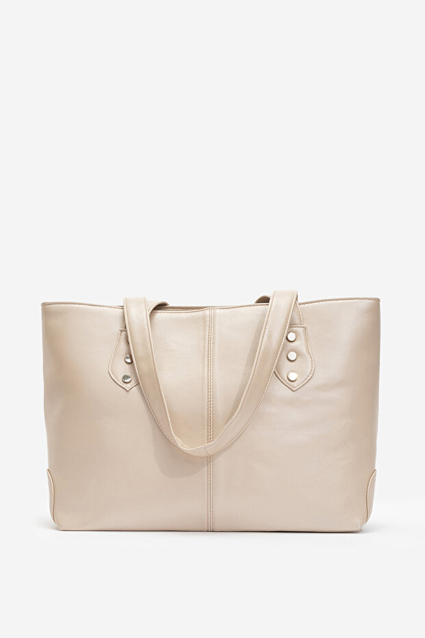 Milena Women's Shoulder Bag Real Leather Beige