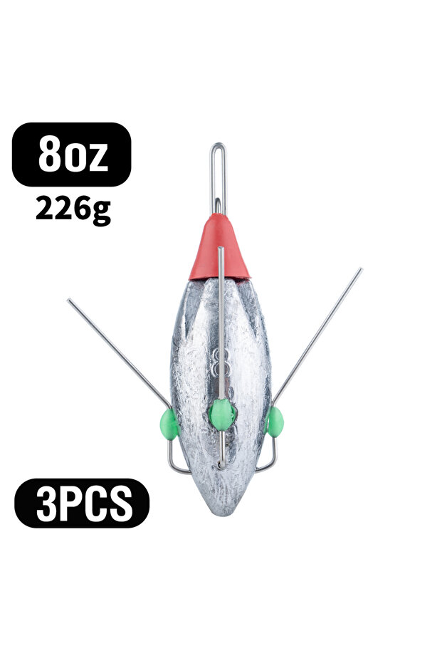 8oz 3Pcs Sputnik Fishing Sinker 3oz-8oz Surf Fishing Weight with Glow Bead Fast Sinking Casting Sink
