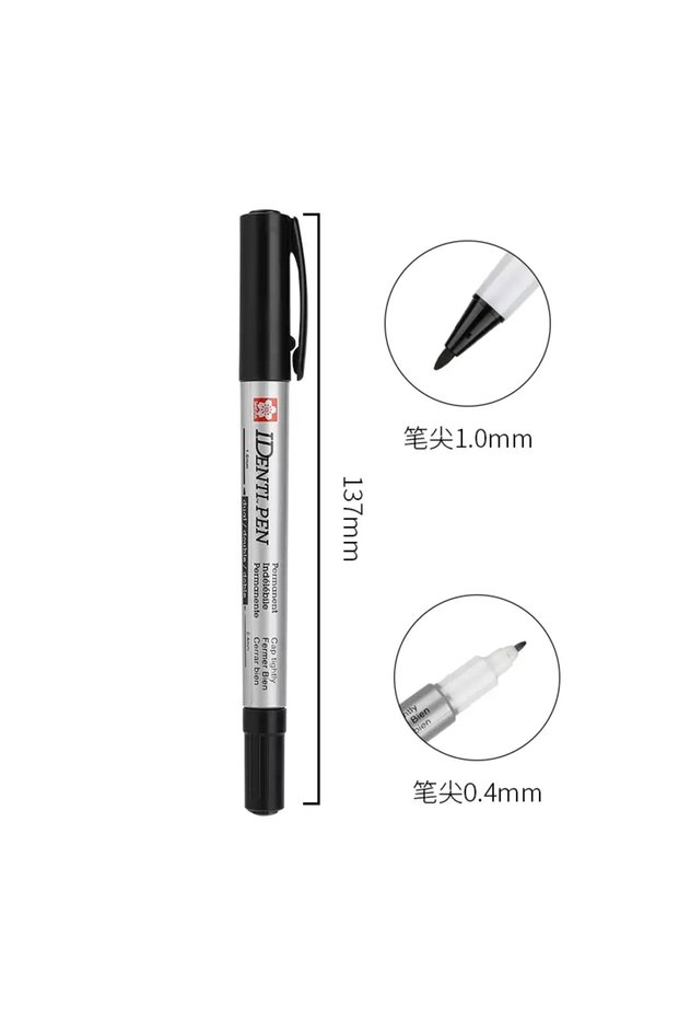 Identi-Black SAKURA IDENTI Permanent Pen Dual Tip 1.0 Mm Colored Marker Paint on All Surfaces; Write