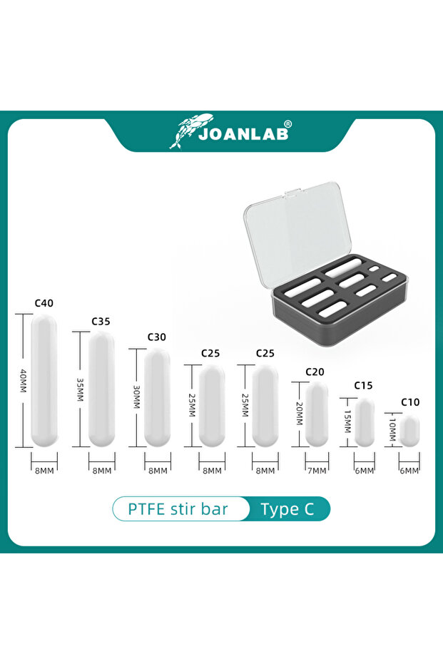 Cylindrical 8 pcs JOANLAB Magnetic Stirrer Bar Size 15mm 20mm 25mm 28mm 30mm 35mm 40mm PTFE Magnetic