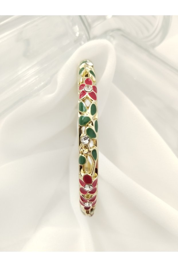 Rasha 316L-Stainless Steel Tarnish-Free Enamel Cuff Bracelet-Gold Plated Green and Red Color Luxury Design